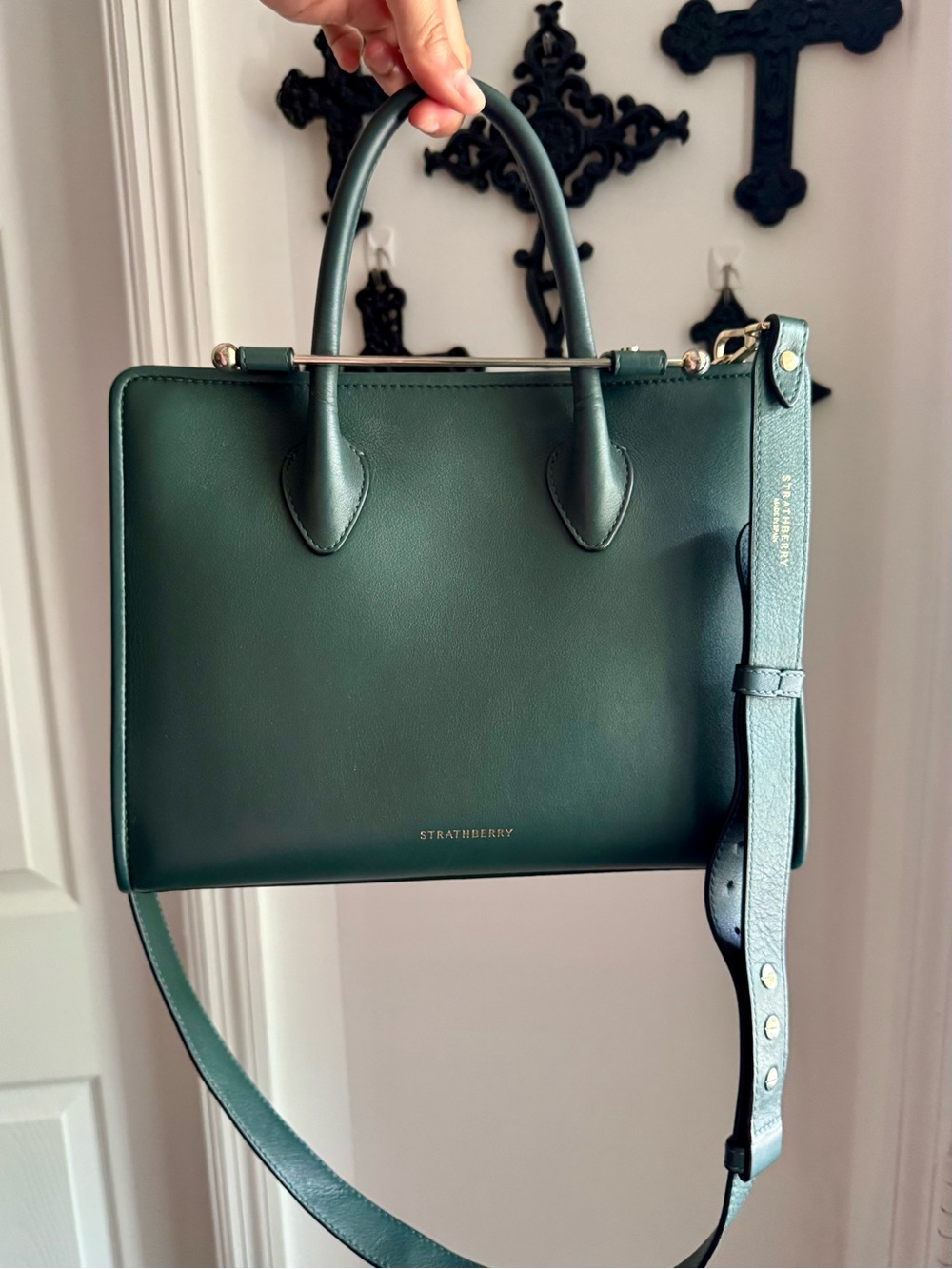Strathberry Mini Tote in Bottle Green Leather